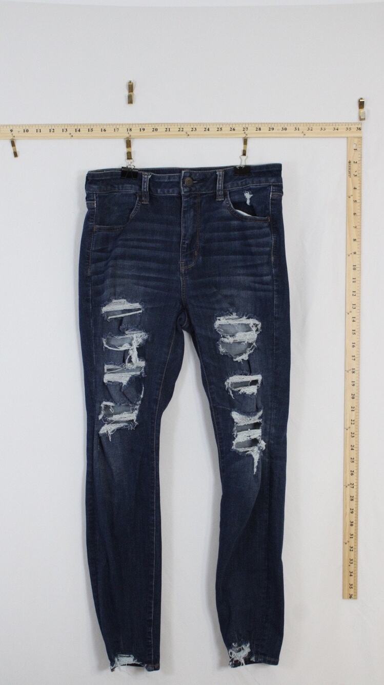 American Eagle Women 12 Regular 360 Next Level Stretch Skinny Jeans Ripped Blue